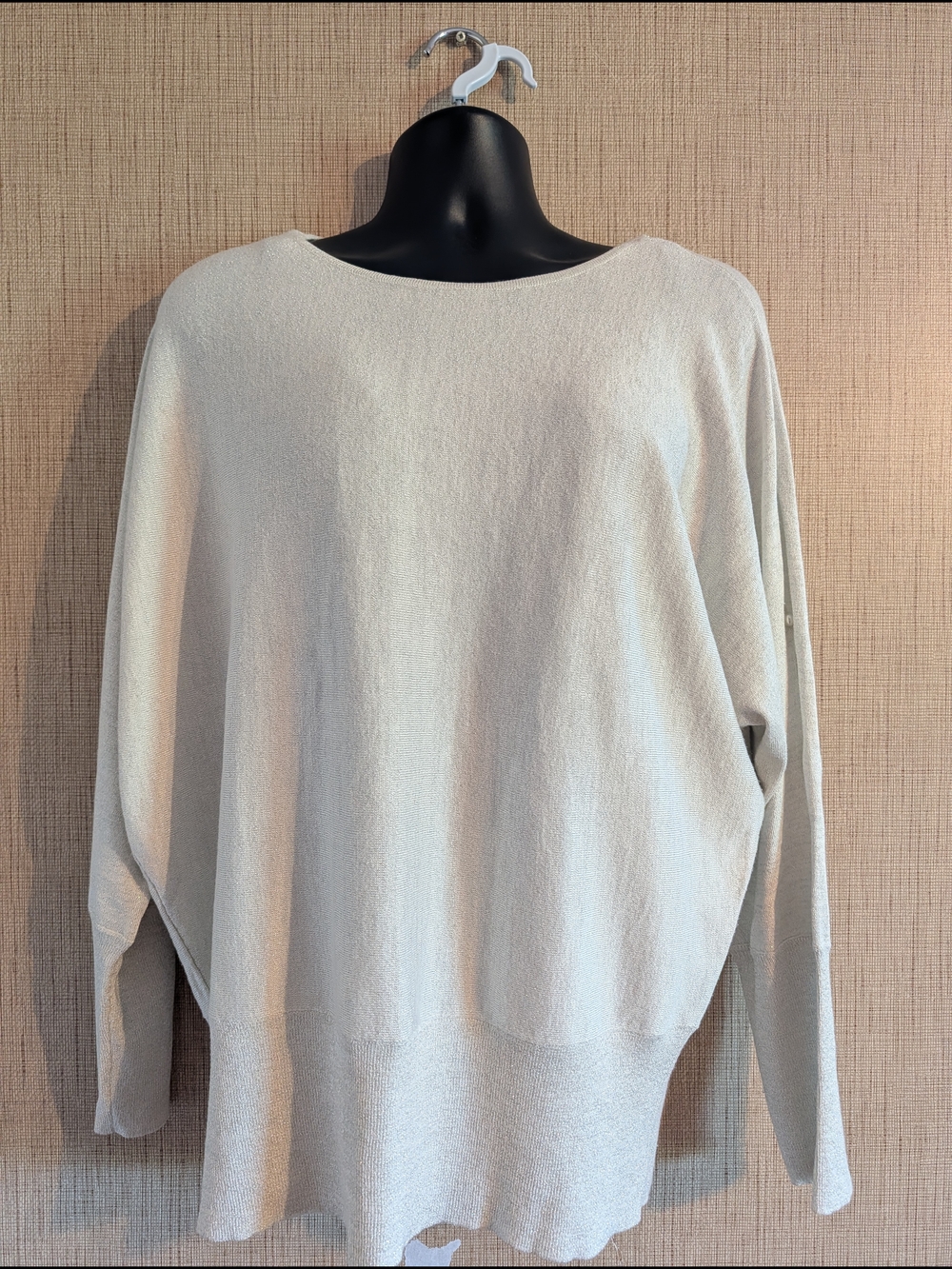 Black Rivet Cream Oversized Scoop-Neck Pullover